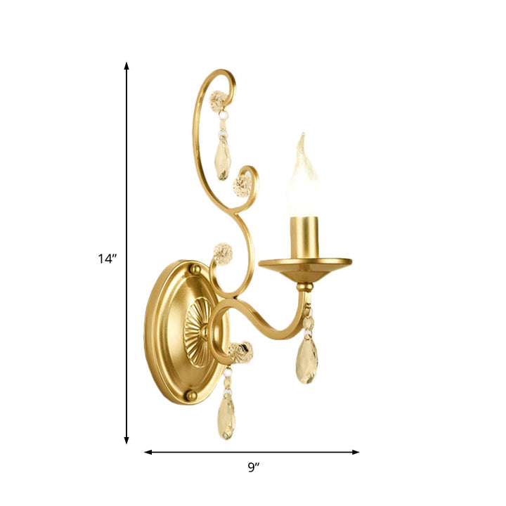 Lisslune | Curved Arm Wall Light Contemporary Crystal 1/2-Light Wall Mounted Lighting with/without Shade in Brass