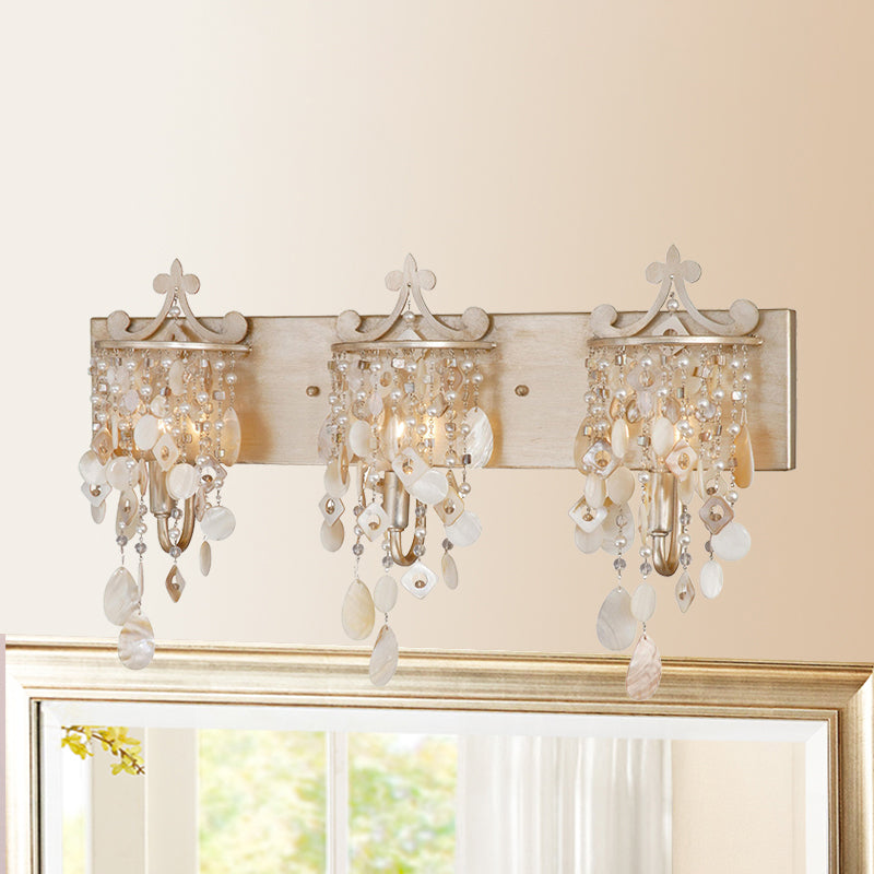 Lisslune | Linear Wall Mount Light Modern Style Shell and Crystal 1/3-Light Wall Light with Pearl Decoration in Gold