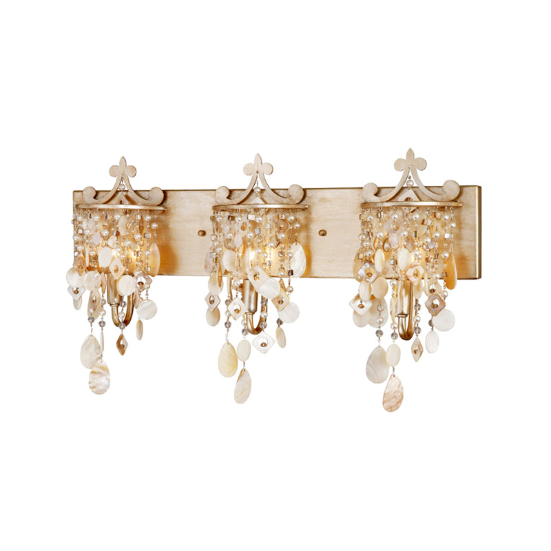 Lisslune | Linear Wall Mount Light Modern Style Shell and Crystal 1/3-Light Wall Light with Pearl Decoration in Gold