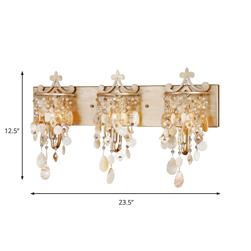 Lisslune | Linear Wall Mount Light Modern Style Shell and Crystal 1/3-Light Wall Light with Pearl Decoration in Gold
