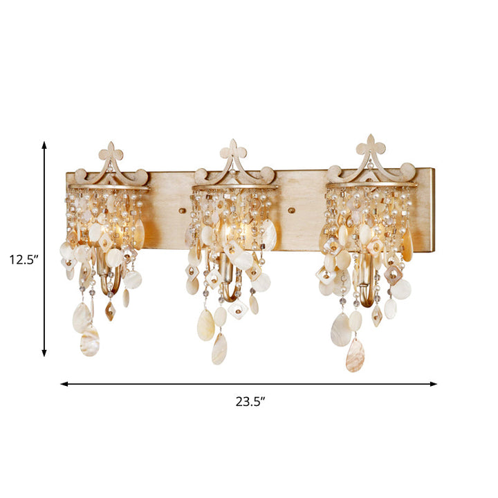 Lisslune | Linear Wall Mount Light Modern Style Shell and Crystal 1/3-Light Wall Light with Pearl Decoration in Gold