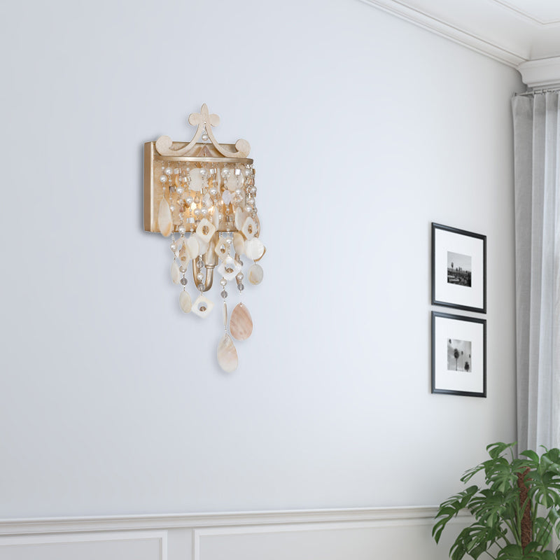 Lisslune | Linear Wall Mount Light Modern Style Shell and Crystal 1/3-Light Wall Light with Pearl Decoration in Gold