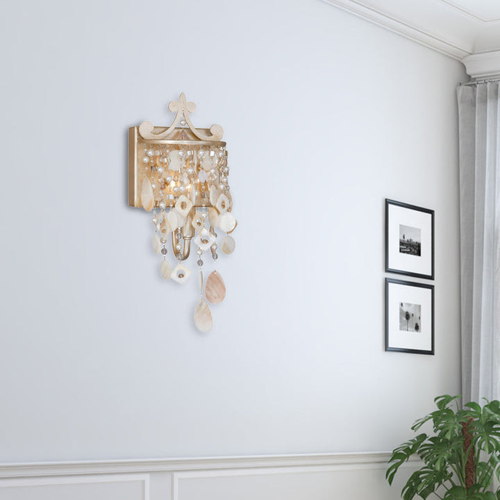 Lisslune | Linear Wall Mount Light Modern Style Shell and Crystal 1/3-Light Wall Light with Pearl Decoration in Gold