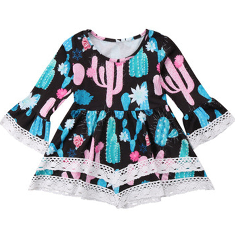 Women's summer dress with creative cactus design and lace accents