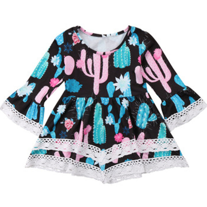Women's summer dress with creative cactus design and lace accents
