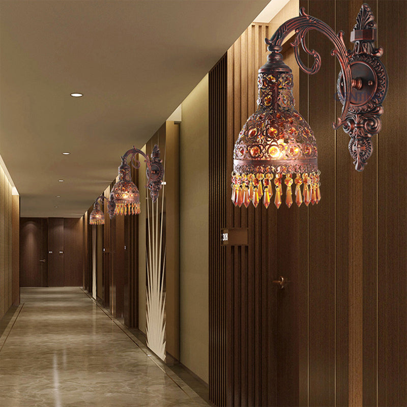 Skørter | Bohemia Style Arched Wall sconces Light Iron 1 Light Wall sconces Lighting Fixture with Crystal Accent in Weathered Copper