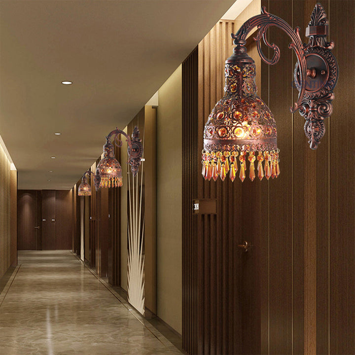 Skørter | Bohemia Style Arched Wall sconces Light Iron 1 Light Wall sconces Lighting Fixture with Crystal Accent in Weathered Copper