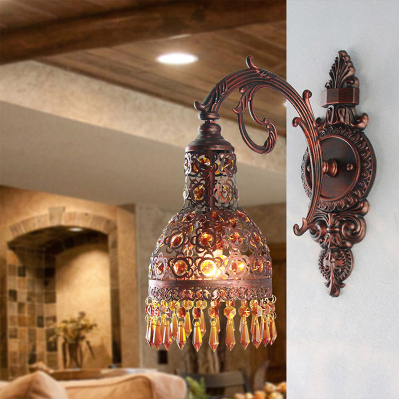 Skørter | Bohemia Style Arched Wall sconces Light Iron 1 Light Wall sconces Lighting Fixture with Crystal Accent in Weathered Copper