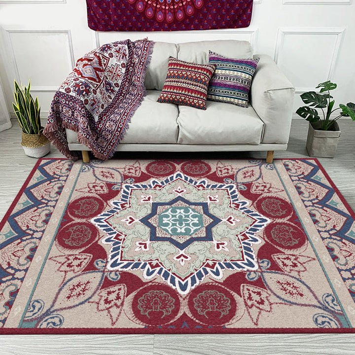 Lisslune | Pink Bedroom Rug Moroccan Medallion Floral Pattern Area Rug Polyester Machine Washable Non-Slip Backing Rug