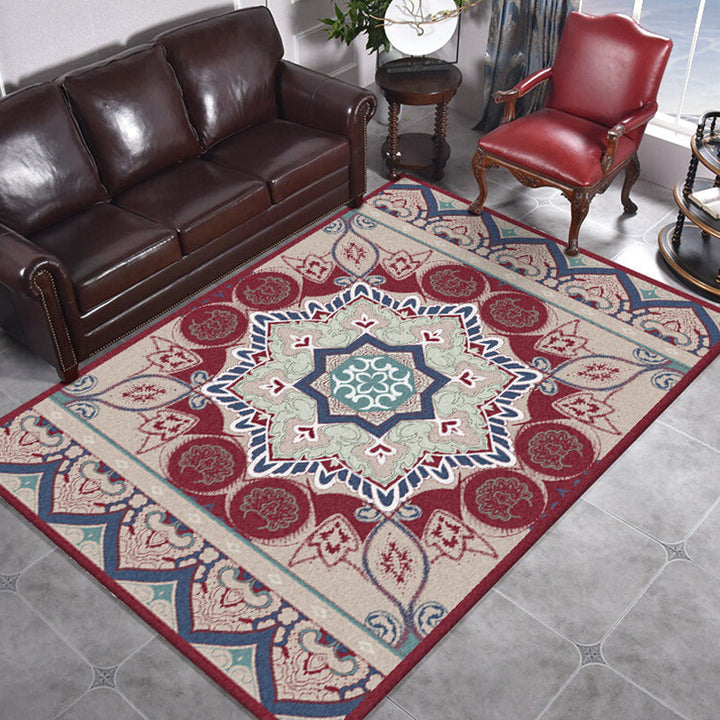 Lisslune | Pink Bedroom Rug Moroccan Medallion Floral Pattern Area Rug Polyester Machine Washable Non-Slip Backing Rug