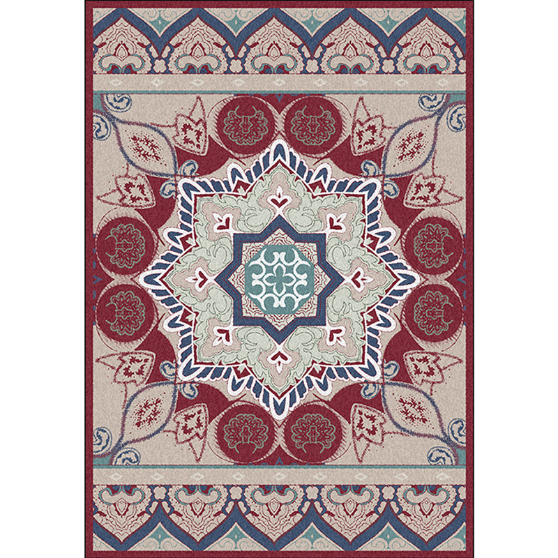 Lisslune | Pink Bedroom Rug Moroccan Medallion Floral Pattern Area Rug Polyester Machine Washable Non-Slip Backing Rug