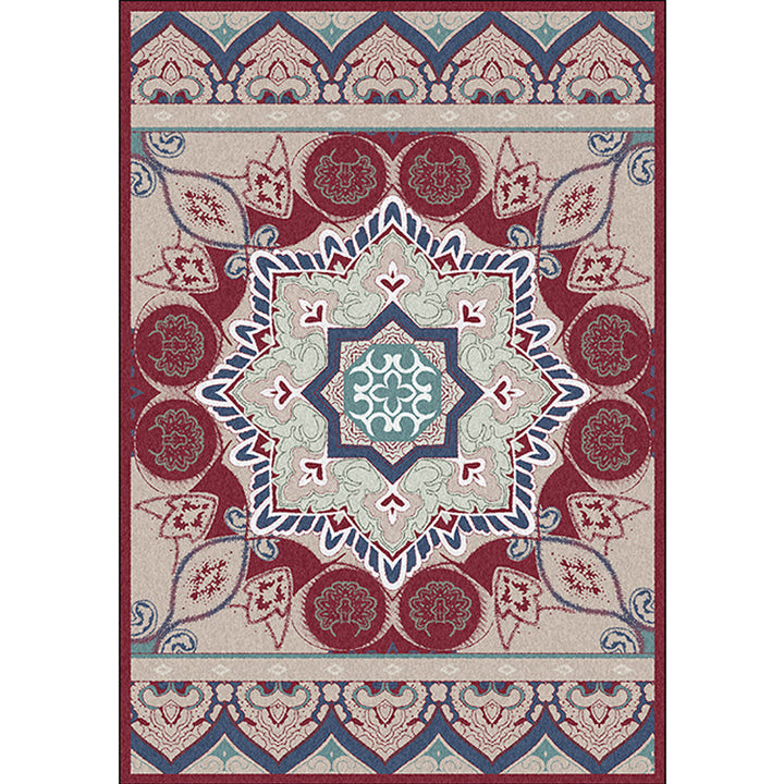 Lisslune | Pink Bedroom Rug Moroccan Medallion Floral Pattern Area Rug Polyester Machine Washable Non-Slip Backing Rug