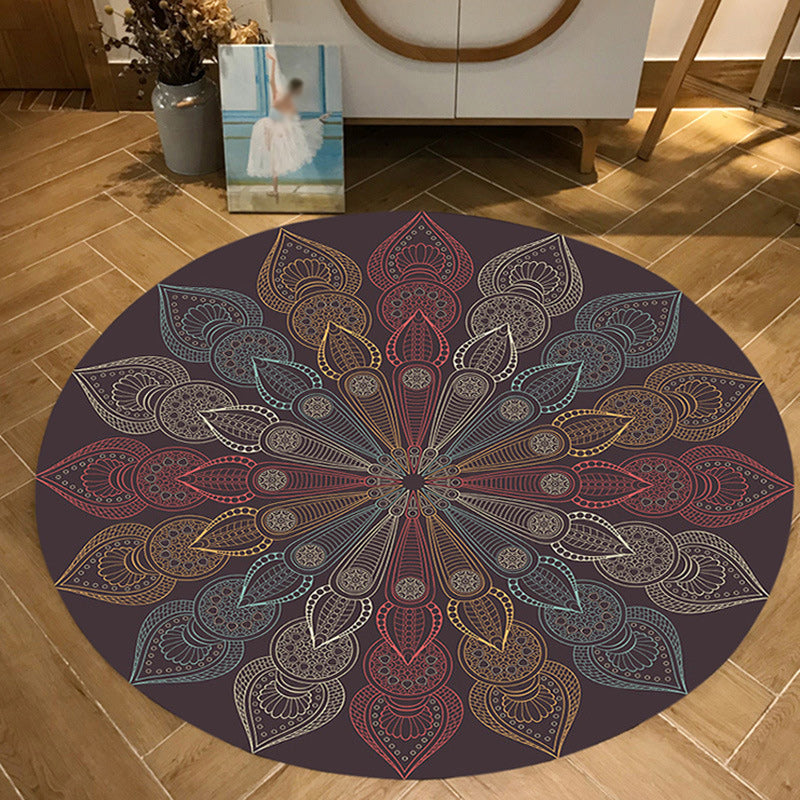 Lisslune | Dark brown Moroccan rug flannel floral pattern rug washable non-slip backing rug for the living room