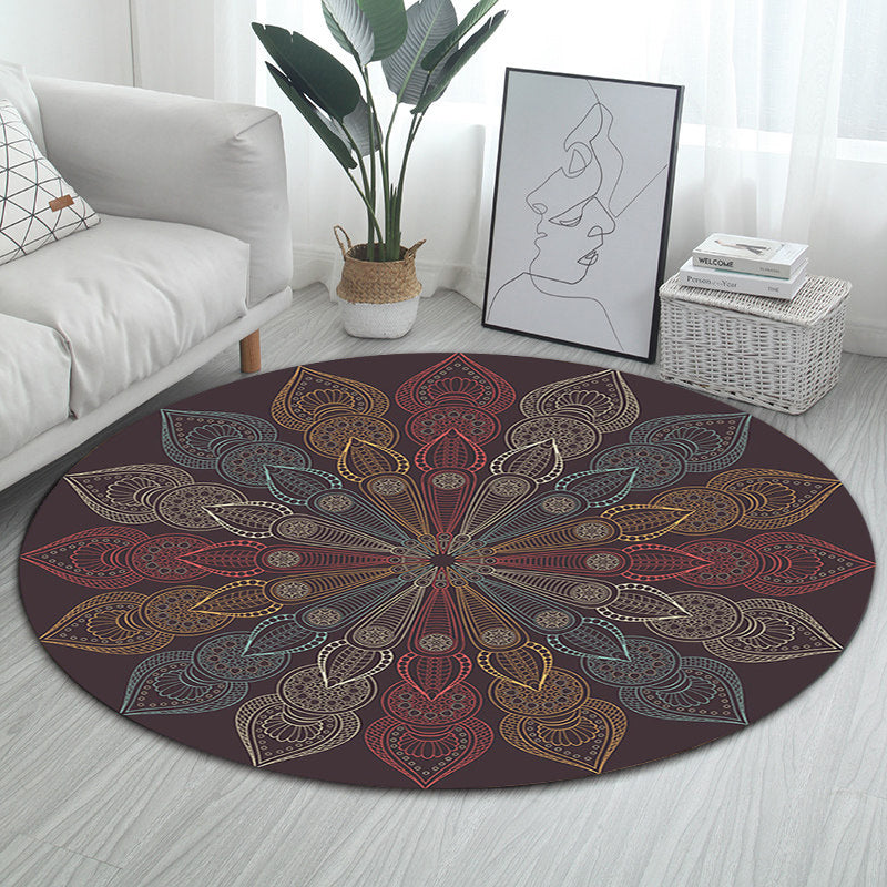 Lisslune | Dark brown Moroccan rug flannel floral pattern rug washable non-slip backing rug for the living room