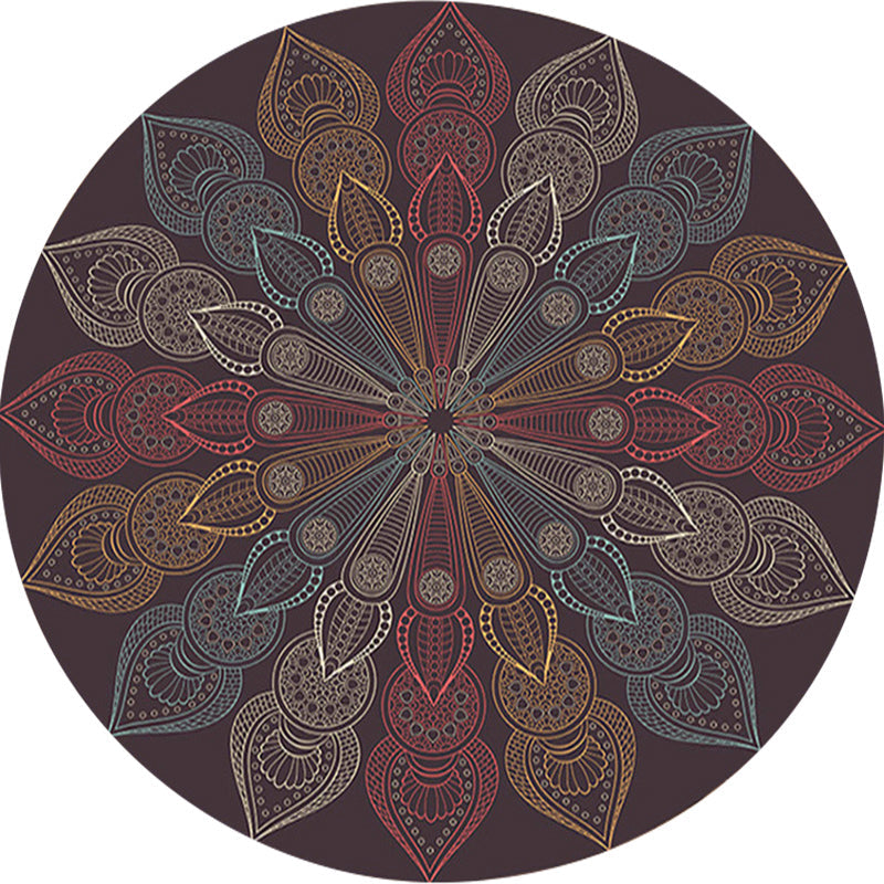 Lisslune | Dark brown Moroccan rug flannel floral pattern rug washable non-slip backing rug for the living room