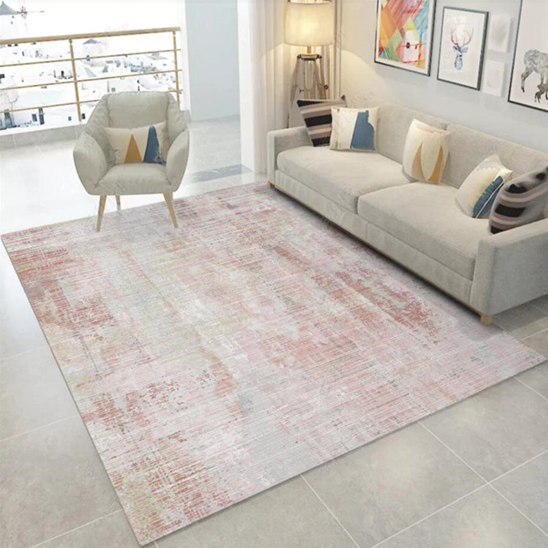 Lisslune | Modern Abstract Rug Light Pink Polyester Rug Washable Non-Slip Back Rug for Bedroom