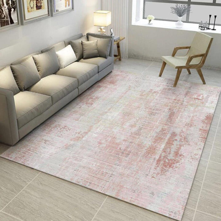 Lisslune | Modern Abstract Rug Light Pink Polyester Rug Washable Non-Slip Back Rug for Bedroom