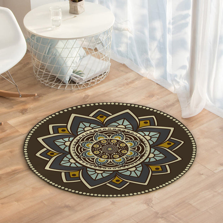 Lisslune | Dark brown Moroccan rug flannel floral pattern rug washable non-slip backing rug for the living room