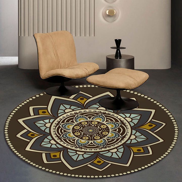 Lisslune | Dark brown Moroccan rug flannel floral pattern rug washable non-slip backing rug for the living room