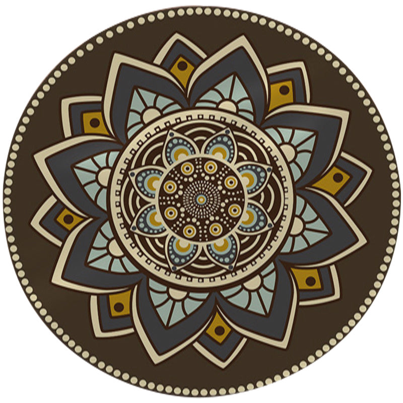 Lisslune | Dark brown Moroccan rug flannel floral pattern rug washable non-slip backing rug for the living room