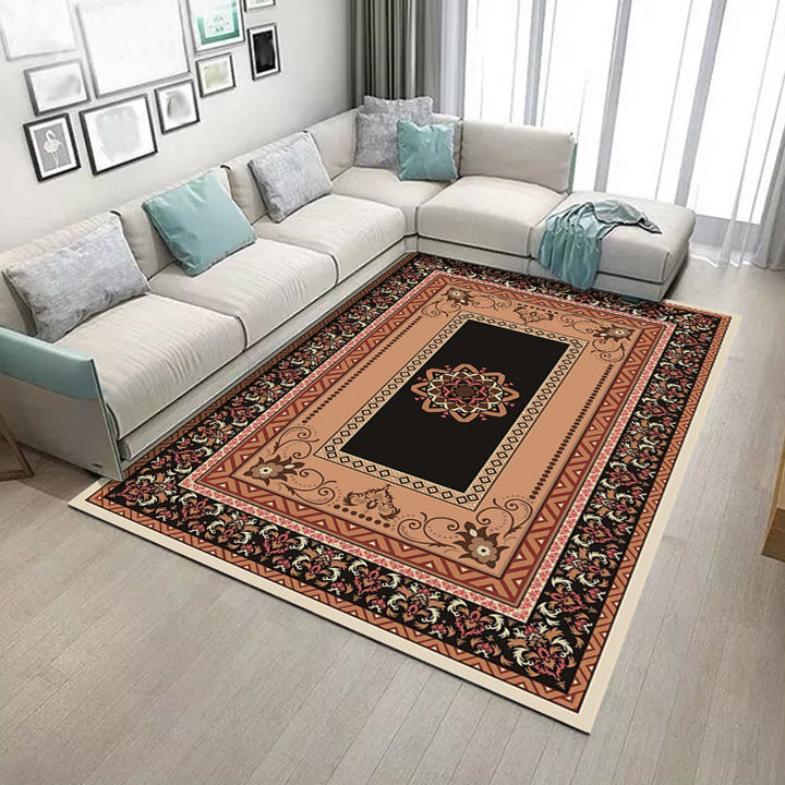 Lisslune | Black and brown bedroom rug Moroccan medallion floral pattern area rug polyester non-slip pet-friendly rug
