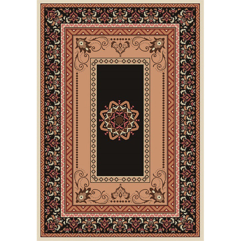 Lisslune | Black and brown bedroom rug Moroccan medallion floral pattern area rug polyester non-slip pet-friendly rug