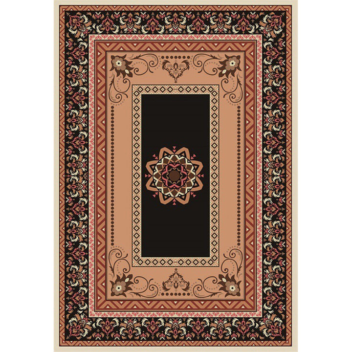 Lisslune | Black and brown bedroom rug Moroccan medallion floral pattern area rug polyester non-slip pet-friendly rug
