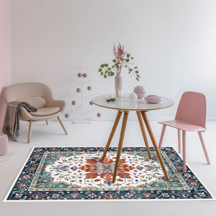 Lisslune | Moroccan Living Room Wallpaper Multicolored Medallion Leaf Flower Pattern Carpet Polyester Non-Slip Flooring