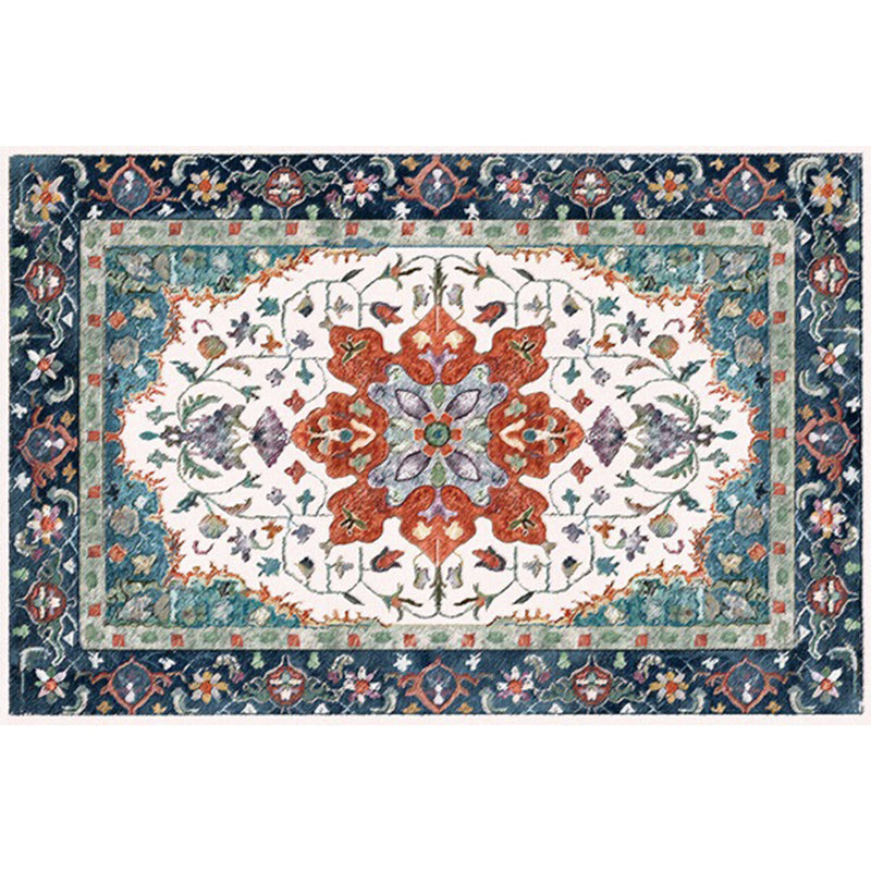 Lisslune | Moroccan Living Room Wallpaper Multicolored Medallion Leaf Flower Pattern Carpet Polyester Non-Slip Flooring