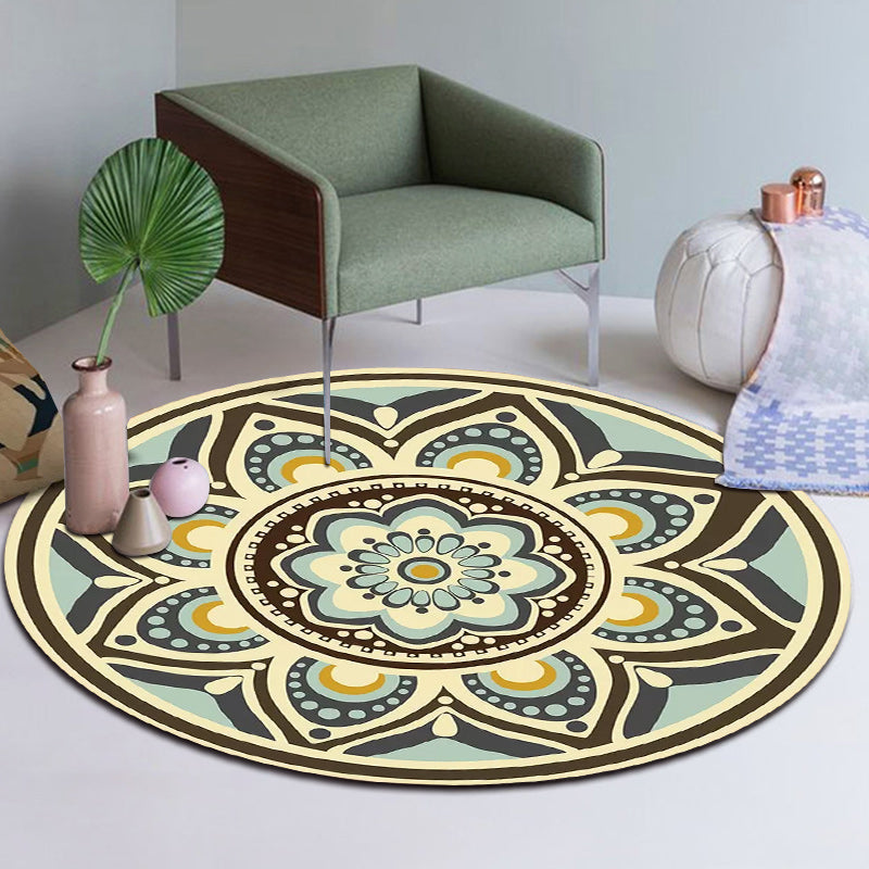 Lisslune | Unique flower pattern carpet green and yellow Mediterranean carpet flannel non-slip bottom washable carpet for living room