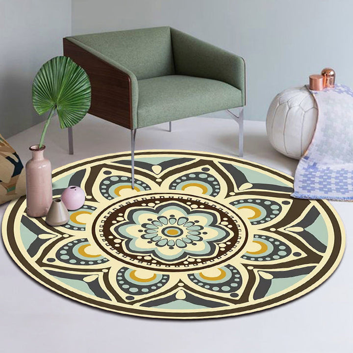 Lisslune | Unique flower pattern carpet green and yellow Mediterranean carpet flannel non-slip bottom washable carpet for living room