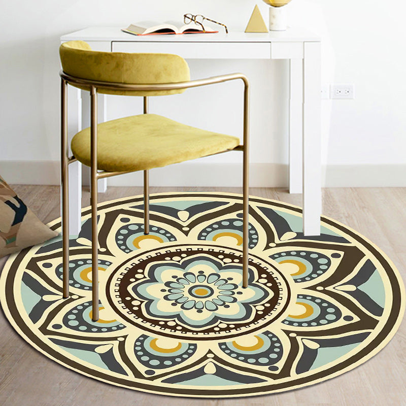 Lisslune | Unique flower pattern carpet green and yellow Mediterranean carpet flannel non-slip bottom washable carpet for living room