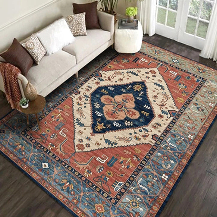 Lisslune | Moroccan Living Room Rug in Brown Medallion Floral Pattern Carpet Polyester Non-Slip Stain-Resistant Area Rug