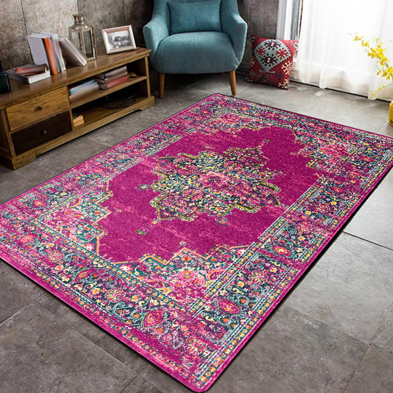 Lisslune | Purple Bedroom Rug Moroccan Medallion Floral Pattern Rug Polyester Washable Non-Slip Back Rug
