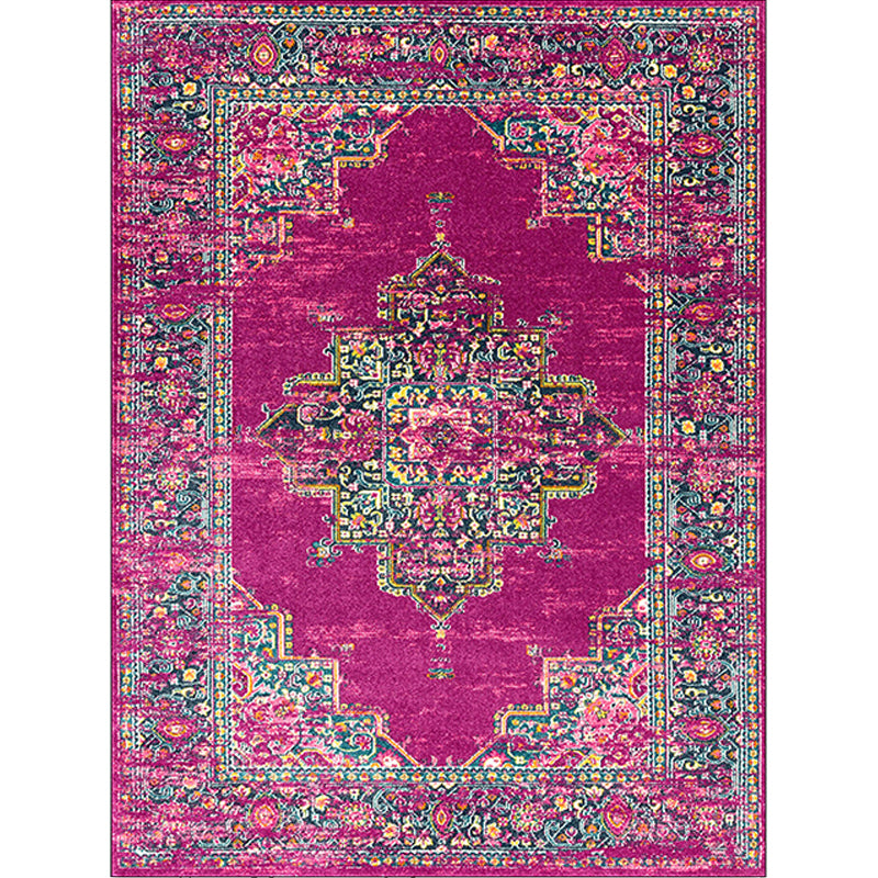 Lisslune | Purple Bedroom Rug Moroccan Medallion Floral Pattern Rug Polyester Washable Non-Slip Back Rug