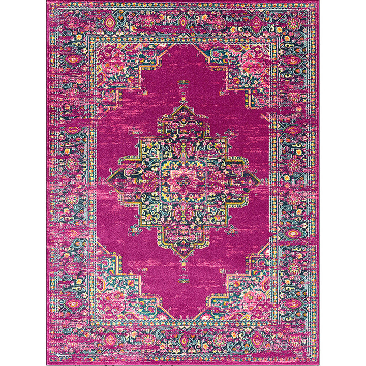 Lisslune | Purple Bedroom Rug Moroccan Medallion Floral Pattern Rug Polyester Washable Non-Slip Back Rug