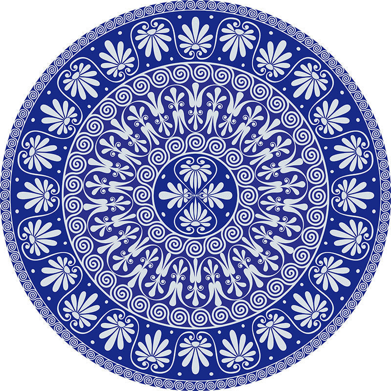 Lisslune | Blue Mediterranean Rug Flannel Floral Pattern Rug Washable Non-Slip Back Rug for the Living Room
