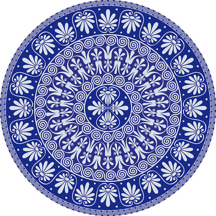 Lisslune | Blue Mediterranean Rug Flannel Floral Pattern Rug Washable Non-Slip Back Rug for the Living Room