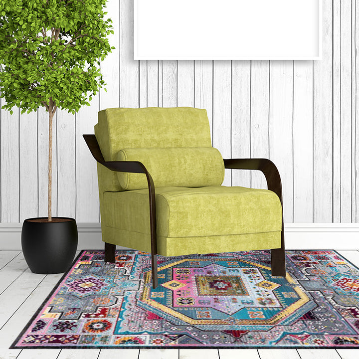 Lisslune | Mediterranean Moroccan carpet in blue medallion floral pattern carpet polyester non-slip carpet for home decor