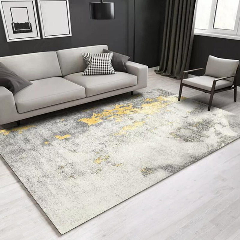 Lisslune | Stylish Abstract Rug White and Gold Casual Rug Polyester Washable Non-Slip Bottom Carpet for Living Room
