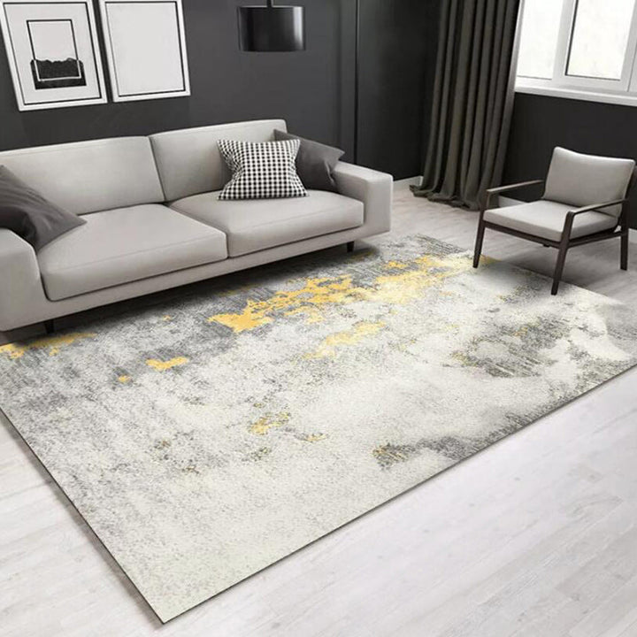 Lisslune | Stylish Abstract Rug White and Gold Casual Rug Polyester Washable Non-Slip Bottom Carpet for Living Room