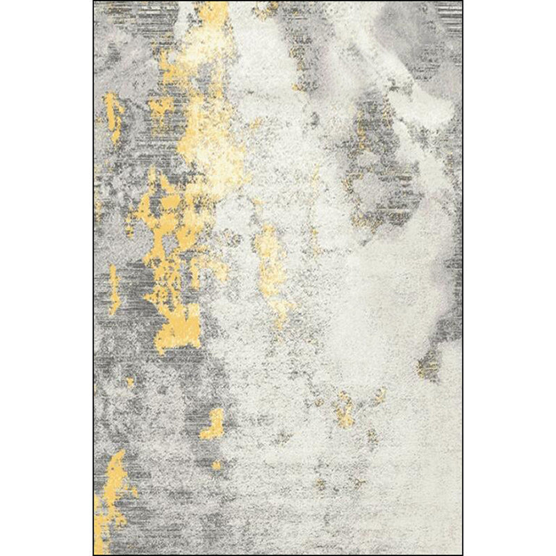 Lisslune | Stylish Abstract Rug White and Gold Casual Rug Polyester Washable Non-Slip Bottom Carpet for Living Room