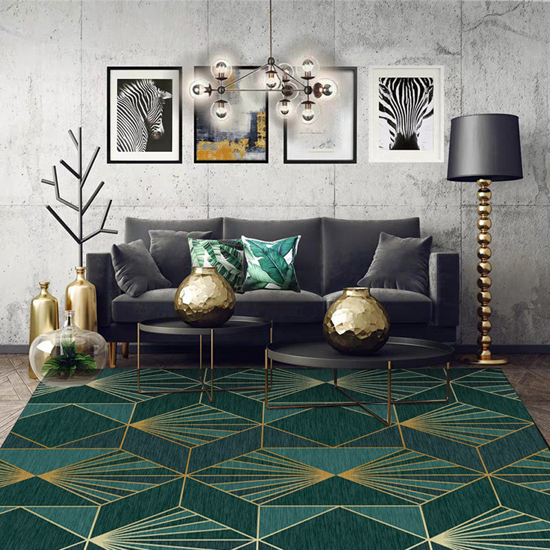 Lisslune | Nordic Modern Rug in Turquoise Geometric Rhombus Pattern Rug Polyester Machine Washable Rug for Home Decor