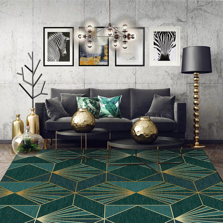 Lisslune | Nordic Modern Rug in Turquoise Geometric Rhombus Pattern Rug Polyester Machine Washable Rug for Home Decor