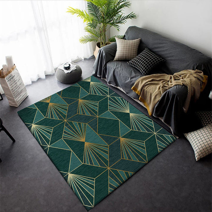 Lisslune | Nordic Modern Rug in Turquoise Geometric Rhombus Pattern Rug Polyester Machine Washable Rug for Home Decor