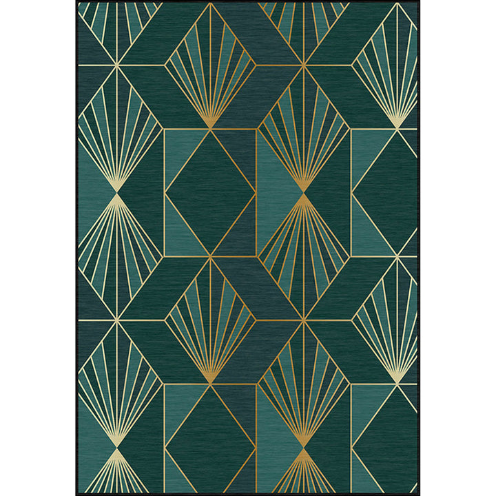 Lisslune | Nordic Modern Rug in Turquoise Geometric Rhombus Pattern Rug Polyester Machine Washable Rug for Home Decor