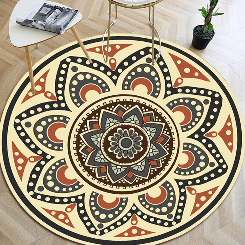 Lisslune | Persian floral pattern rug yellow flannel rug machine washable non-slip rug for the bedroom