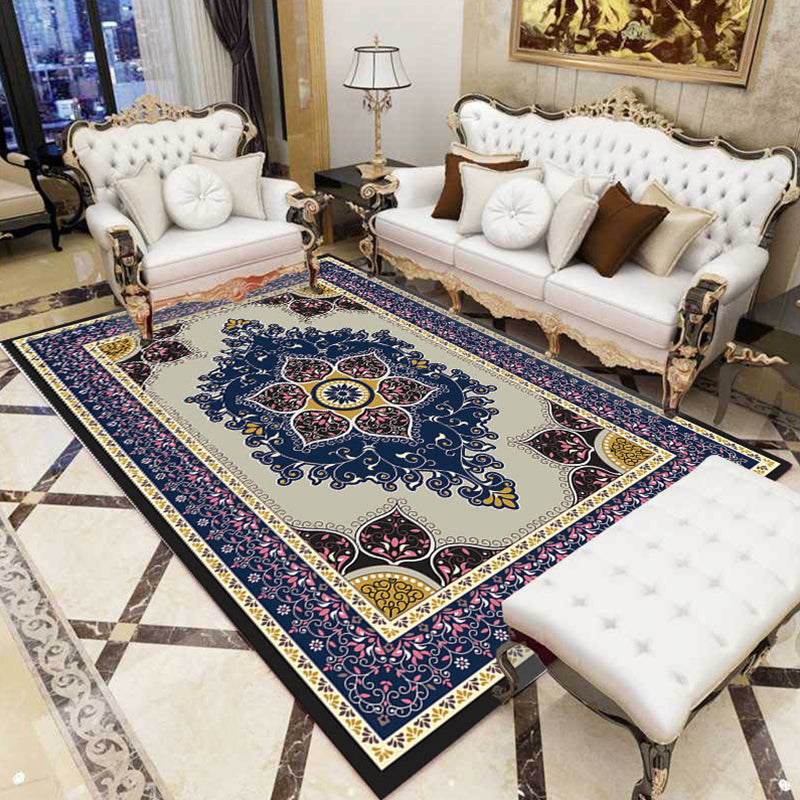 Lisslune | Purple and brown bedroom rug Moroccan medallion floral pattern area rug polyester non-slip backing rug