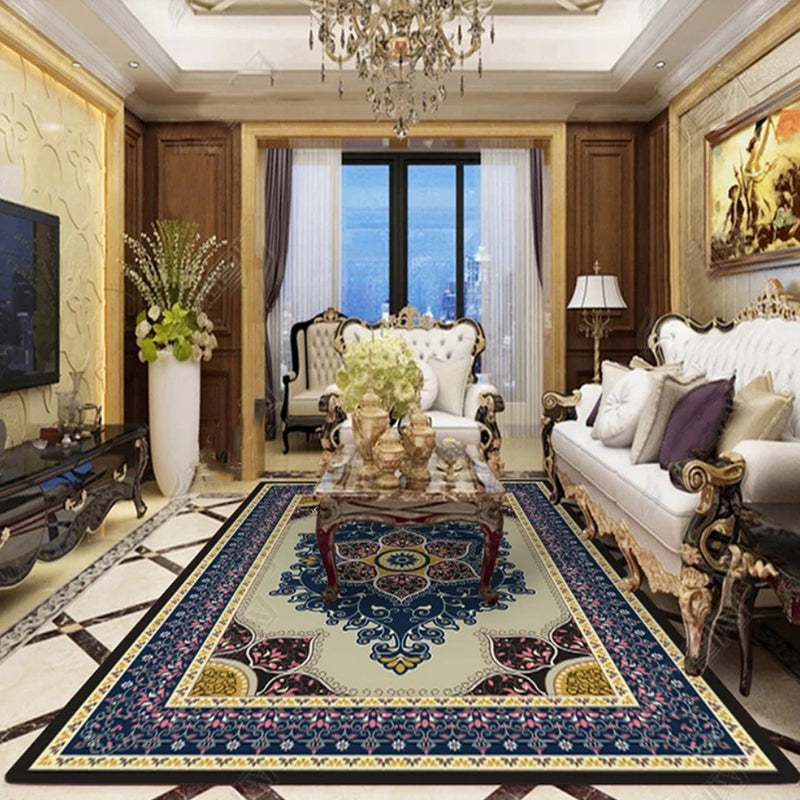 Lisslune | Purple and brown bedroom rug Moroccan medallion floral pattern area rug polyester non-slip backing rug