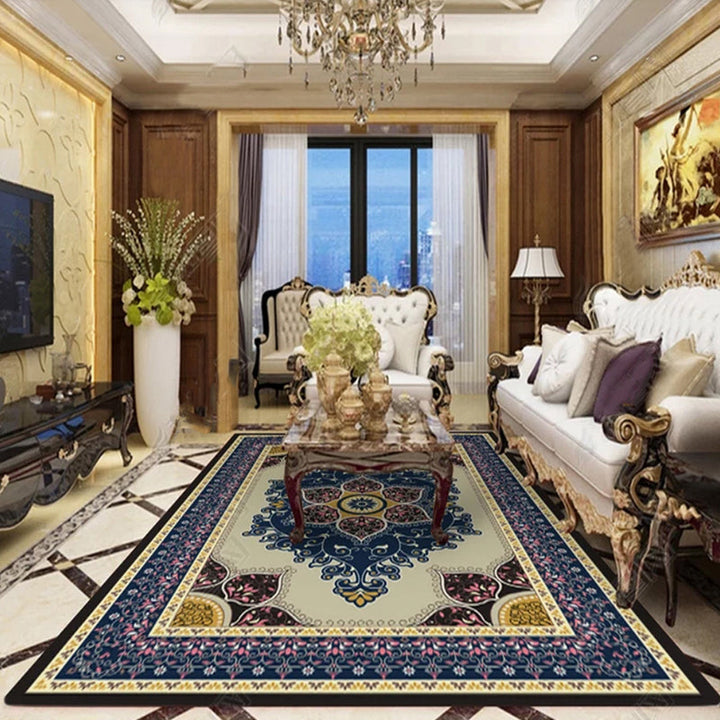 Lisslune | Purple and brown bedroom rug Moroccan medallion floral pattern area rug polyester non-slip backing rug